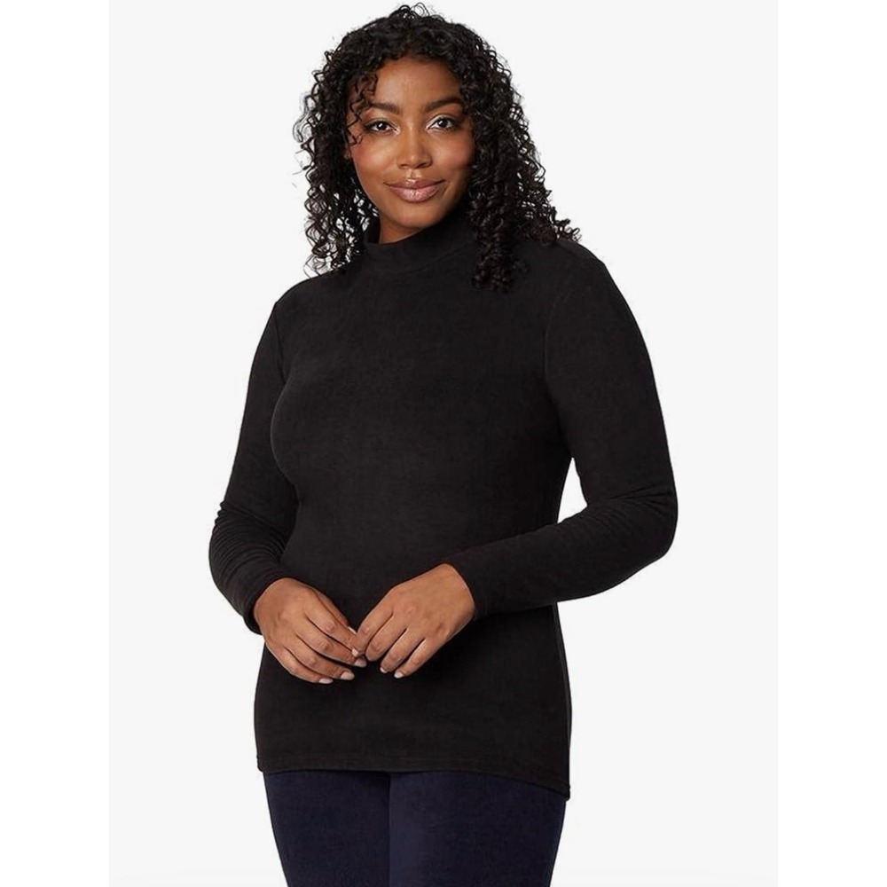 32 Degrees Women's Fleece Black Mock Neck Long Sleeve Top S $42